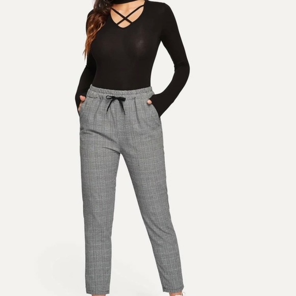 👖Glen plaid drawstring ankle cut pants - Picture 4 of 4